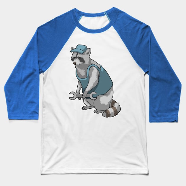 Racoon as Craftsman with Wrench Baseball T-Shirt by Markus Schnabel